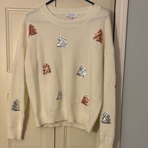 GILLI Cream Sweater with Silver and Brown Sparkle Christmas Trees